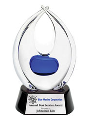 Blue Unity Art Crystal Award on Piano Wood