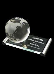 Crystal Globe Award on Metal Rod Glass Base