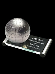 Metal Globe Award on Metal Rod Glass Base