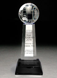 Crystal Globe Award on Column Black Base